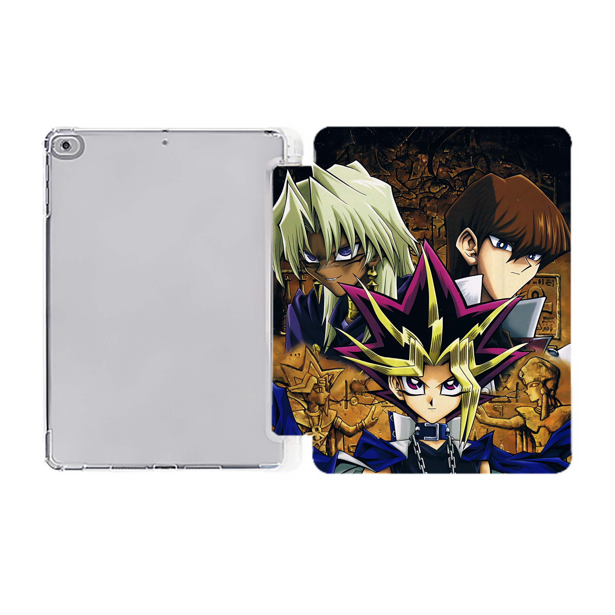 （画像用） 遊☆戯☆王 Yu-Gi-Oh! IPad ケース ペン収納付き 三つ折りスタンド PUレザー×シリコン 対応機種9.5/10.5/10.9インチ